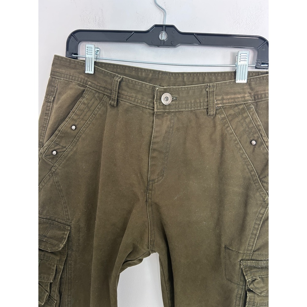 Olive Green Cargo Pants Multi Pocket Utility Streetwear Gorpcore Trousers Sx 34 - Picture 9 of 13